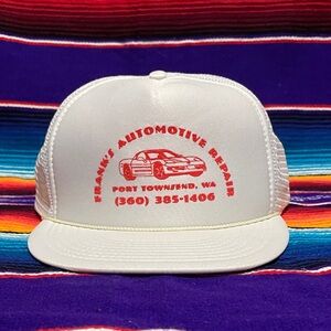 Vintage white Frank's automotive Repair mechanic mesh snapback hat